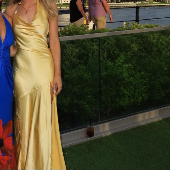 Hello Molly ENCHANTED BEAUTY HALTER SATIN MAXI DRESS YELLOW - Picture 1 of 4